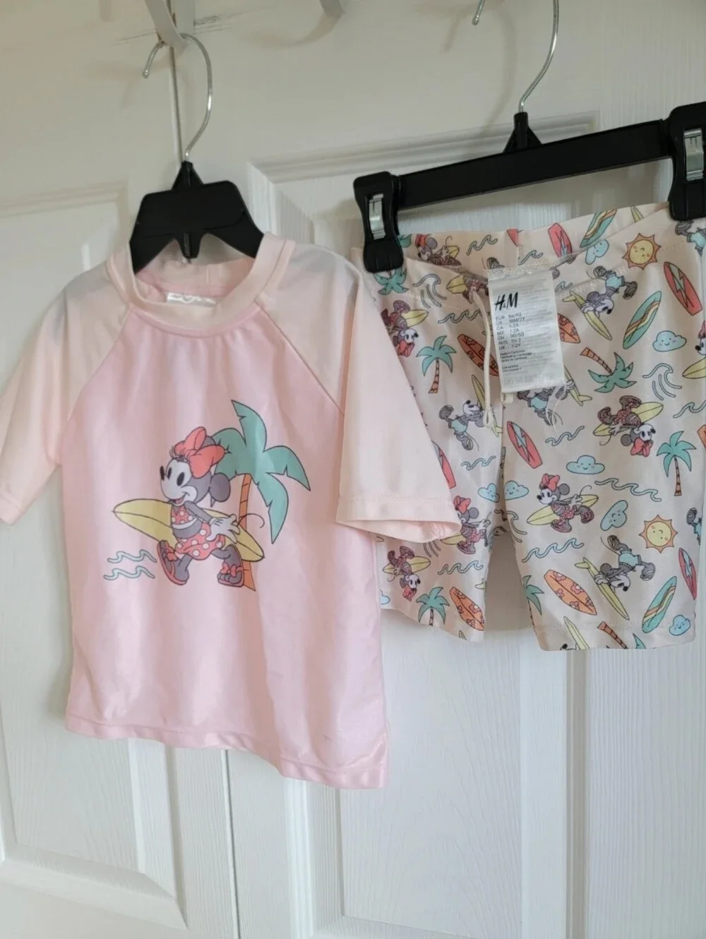 H&M Disney Minnie Mouse Surf Rash Guard Swim Set Girls 18M 2T